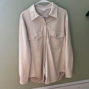 Good American Faux Leather Cream Button-Up Shirt Size 1-2